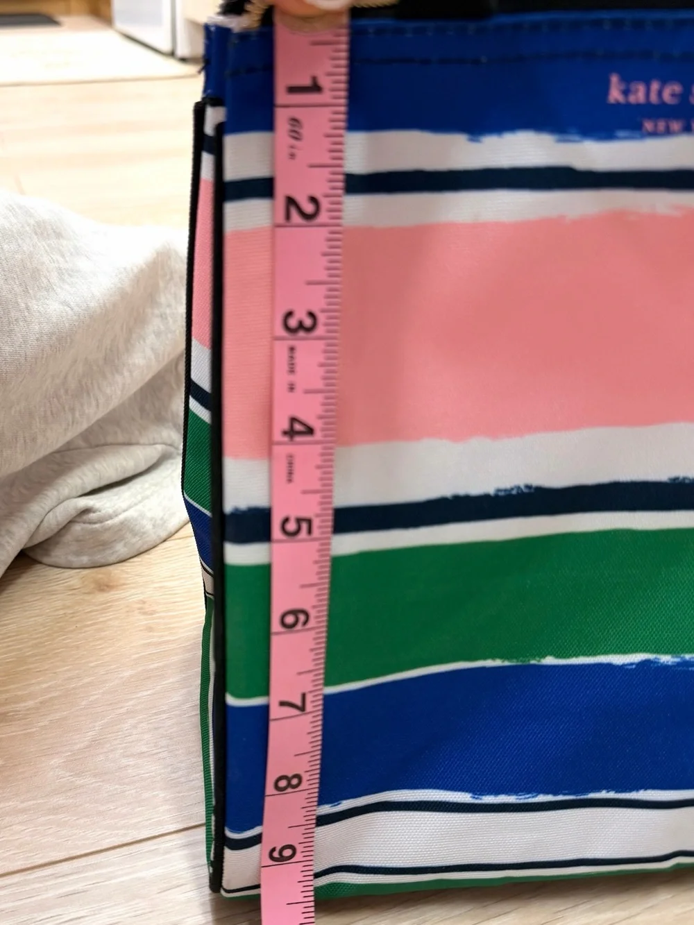 kate spade striped canvas lunch box- pink, green, blue